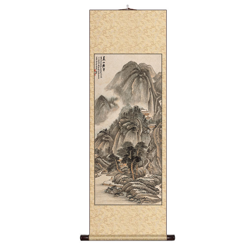 张大千山水画水墨荷花花鸟国画山水客厅卧室字画装饰画卷轴挂画