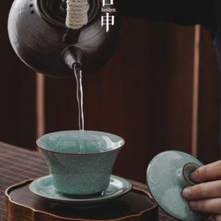 梅花冰片裂纹汝窑盖碗茶杯开片可养三才碗陶瓷茶具泡茶碗单个高端