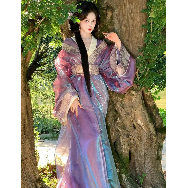 绝美紫色战国袍汉服女交领大袖衫