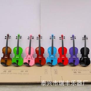 彩色小提琴初学者成人儿童练习小提琴全木质白粉红紫蓝红黑哑乐器
