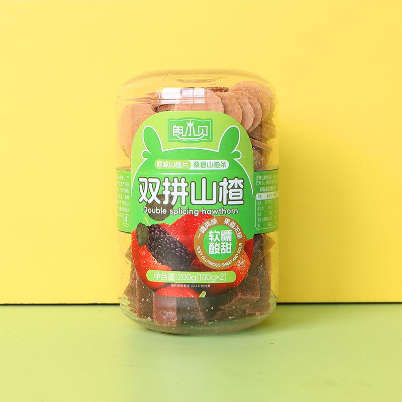 休闲条山楂品朗拼儿童双果肉制肉条山楂贝片零食罐装