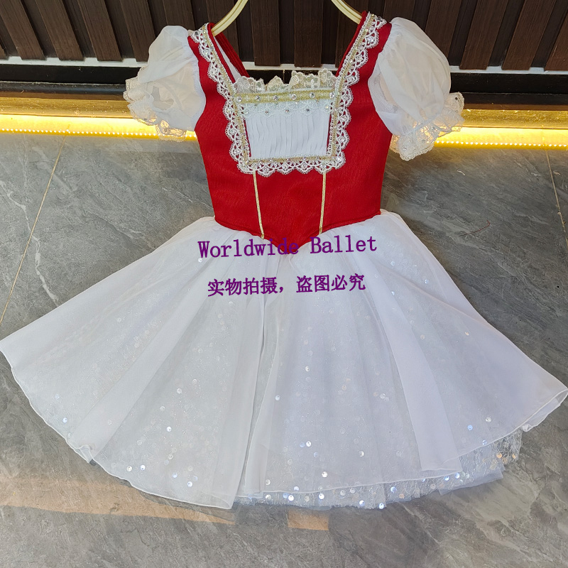 兔子鼓手儿童芭蕾舞裙红色配色演出长裙蓬蓬裙成人定制比赛表演服