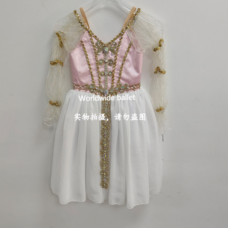 简易版天鹅湖一幕女变奏芭蕾舞裙大人儿童定制比赛服粉色演出长裙