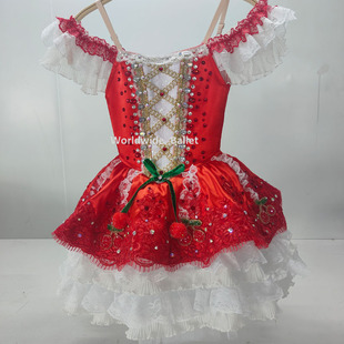 萝卜缨子樱桃萝卜变奏芭蕾舞剧演出短裙儿童量身定制红色比赛舞裙