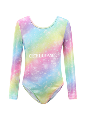 儿童专业体操训练服长袖练功服小学生团体比赛服女彩虹演出连体服