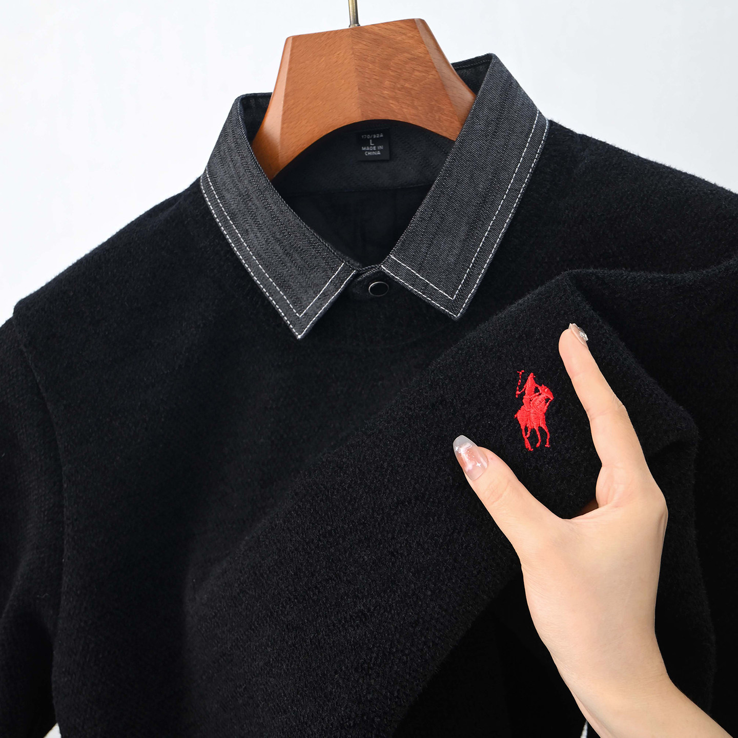 保罗假两件针织衫男2025新款加绒