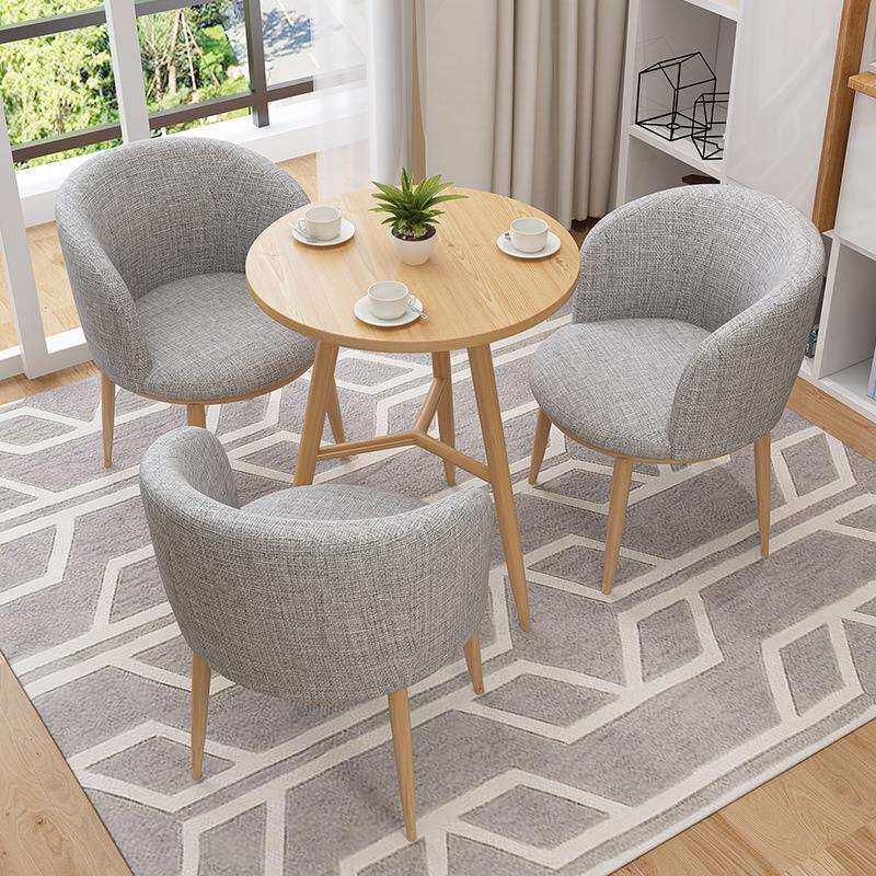 北欧简约休闲洽谈桌椅组合接待会客办公室咖啡厅小圆桌餐桌木桌