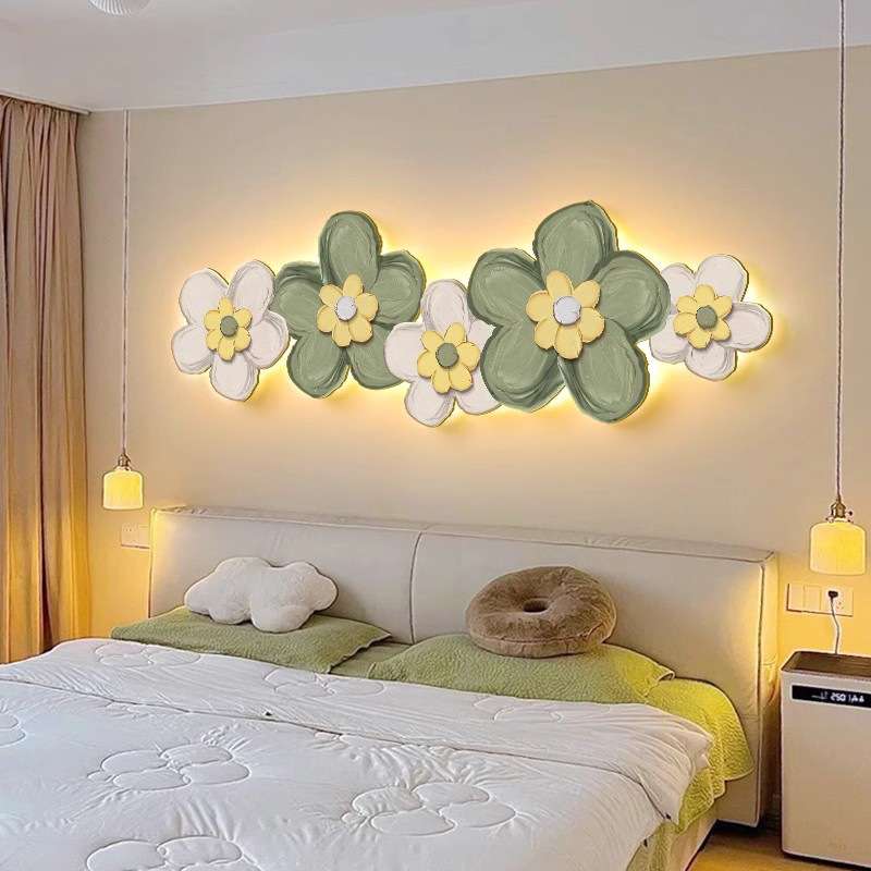北欧卧室床头装饰画高档花卉氛围灯画轻奢现代酒店客房主卧大挂画图片
