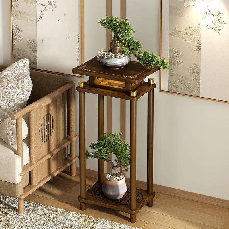 新中式花架大厅用阳台置物架客厅花架子花盆架家用落地仿古花台架