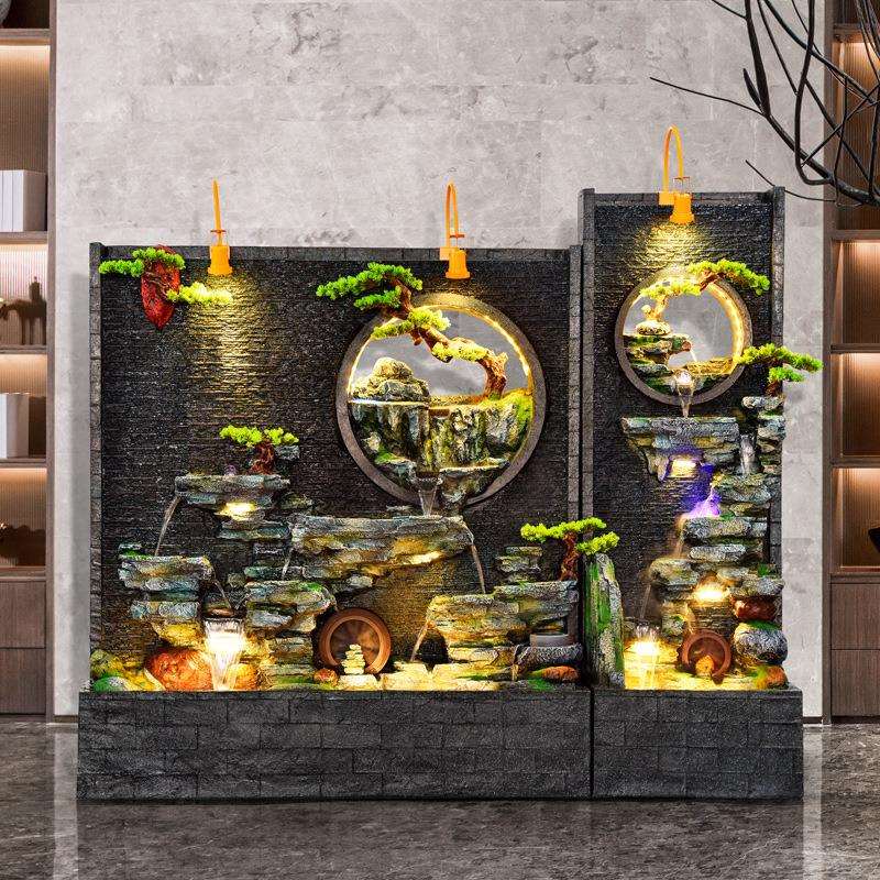 假山水幕墙流水屏风喷泉造景花园庭院客厅装饰品公司招财落地摆件