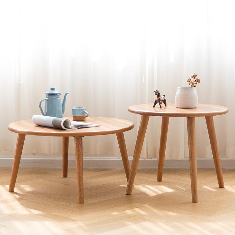 全实木茶几小户型现代简约原木小桌子北欧客厅实木边几圆形小茶台