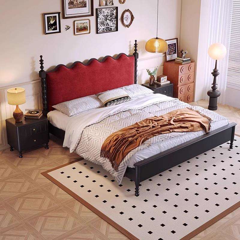 小法式中古奶油风全实木床美式婚床双人床1米5简约主卧室1.8米床