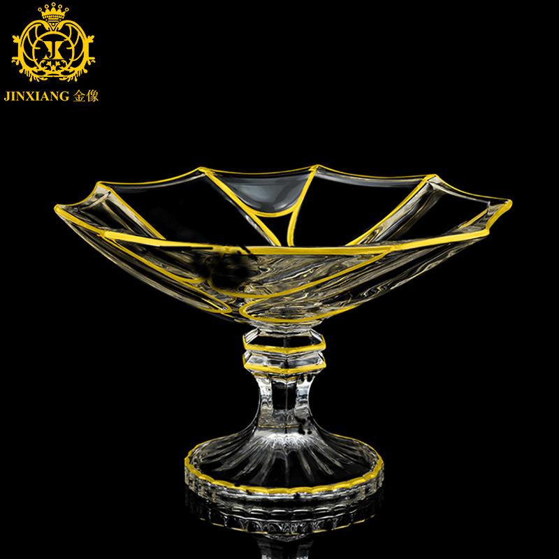 金像欧式轻奢复古水晶玻璃果盘客厅创意描金水果盘果斗现货