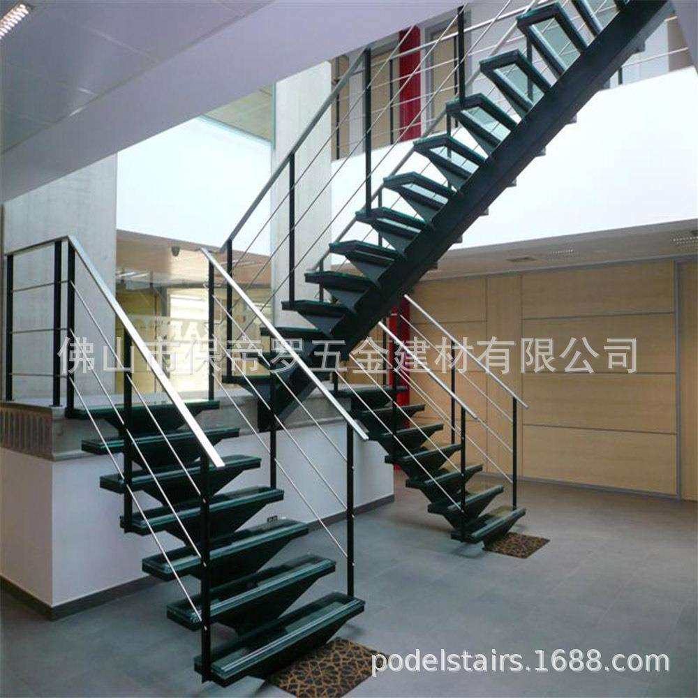 室内旋转楼梯玻璃护栏扶手家用双梁栏杆不锈钢玻璃