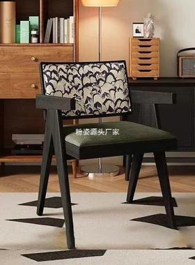 复古法式实木餐椅休闲中古扶手椅黑色昌迪加尔椅设计师vintage椅
