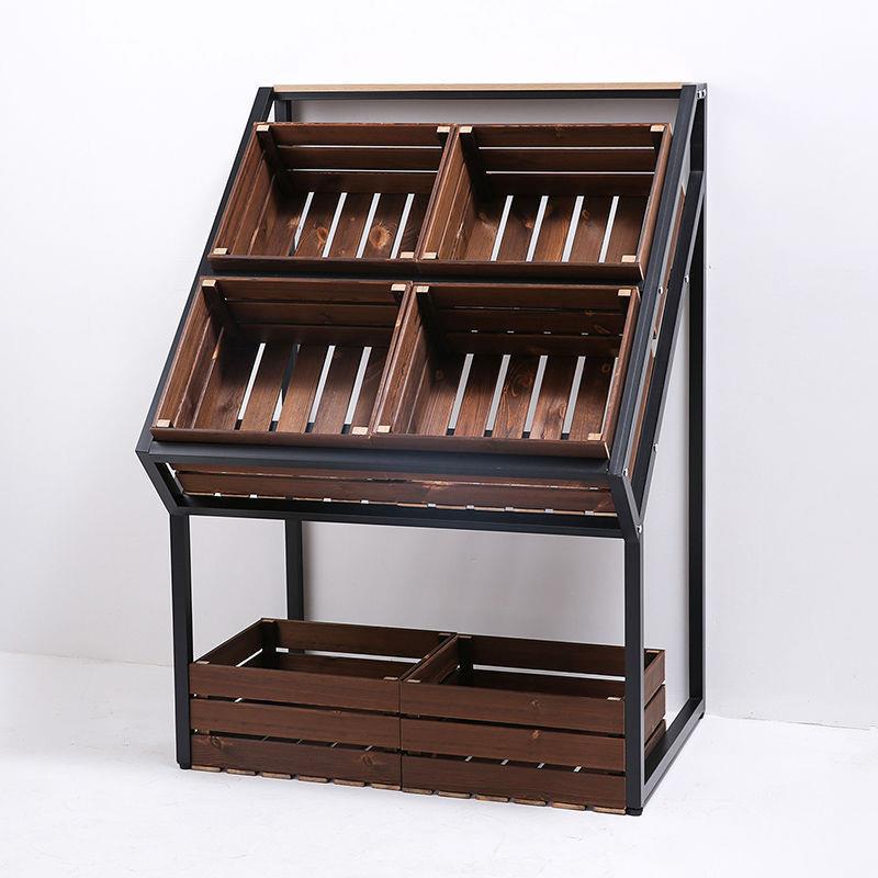 超市果蔬货架水果店蔬菜店生鲜展示架便利店实木中岛堆头陈列展示