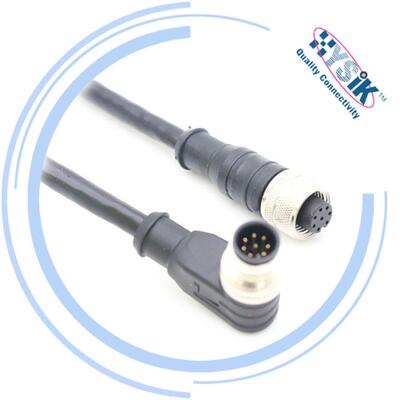 M12A-Code8芯公弯头成型式/一体预铸带线防水连接器