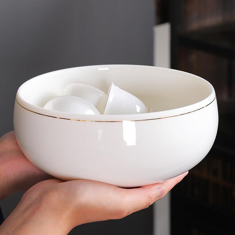 羊脂玉白瓷茶洗特大号水孟功夫笔洗茶具盆陶瓷家用泡茶杯洗工具