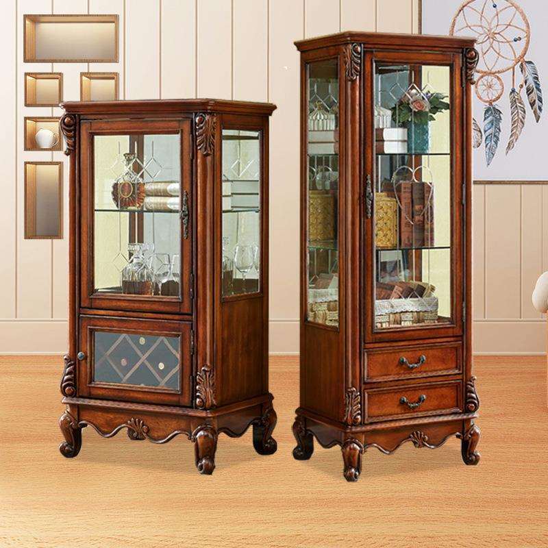 美式实木小酒柜靠墙餐边柜客厅单门红酒柜欧式装饰柜玻璃展示柜