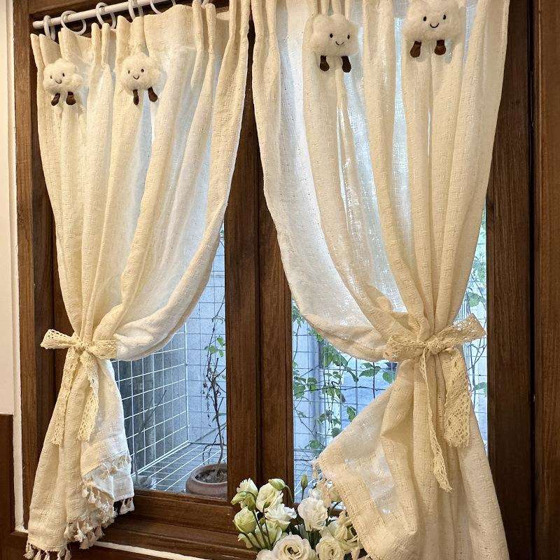日式纱帘棉麻窗帘短帘卧室厨房隔断帘门帘半帘复古奶油风法式新品