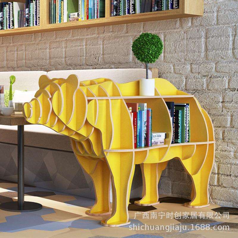 造型装饰摆件北极熊书架落地儿童绘本收纳架客厅书房置物架储物