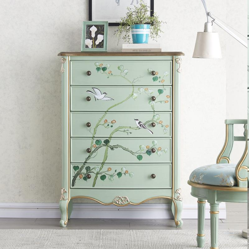 至高美式轻奢五斗柜实木客厅收纳柜彩绘卧室主卧复古储物柜斗橱柜