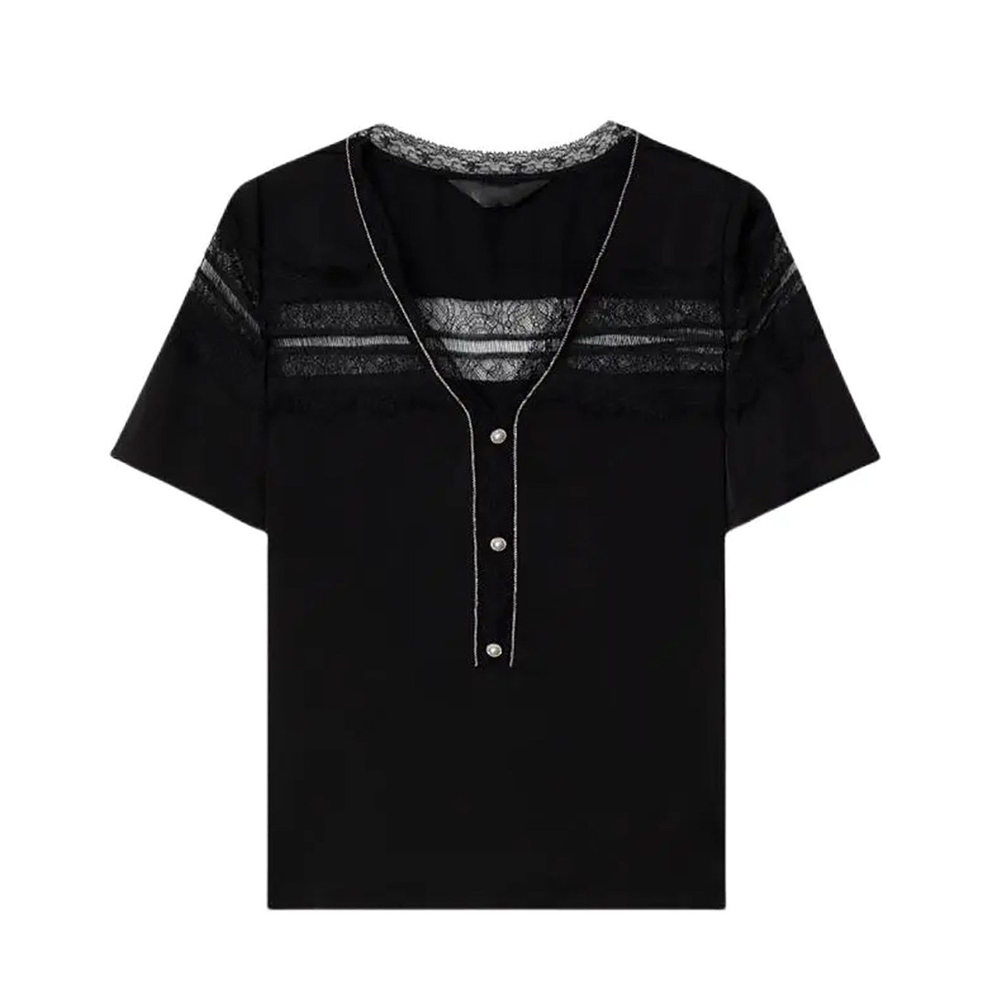 专柜价639【语】剪标夏季新款V领链条短袖衬衫36155/平-488