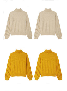 专柜价779【语】冬时尚菱形纹拼麻花编织长袖针织衫30325/乐-151