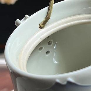 草木灰手绘浮雕山水提梁壶釉下彩把手家用小茶壶新中式