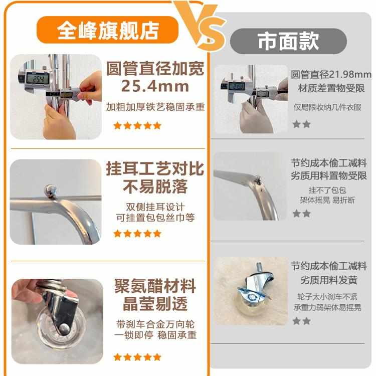 卧室衣帽架简易上下双层晾衣架落地杆移动挂衣架子家用隔夜衣裤架