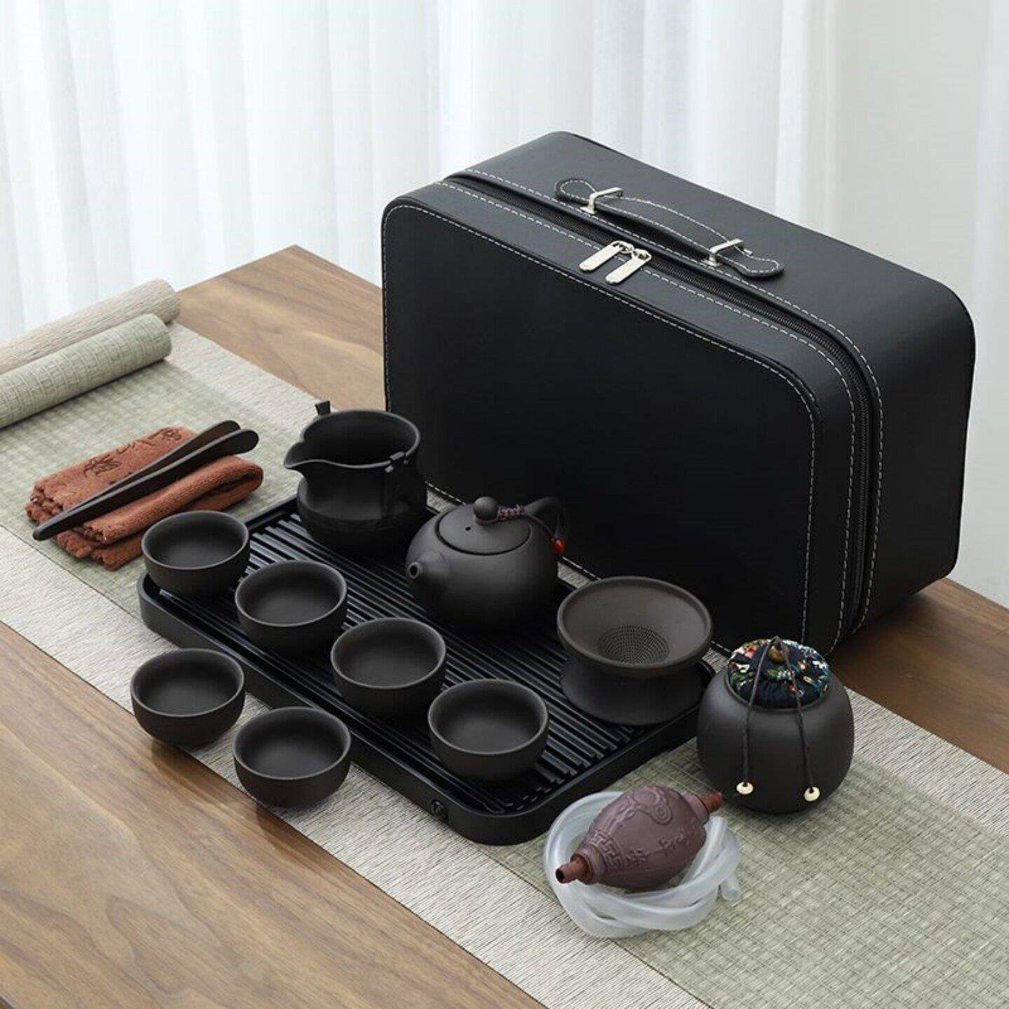 紫砂陶瓷可携式旅行茶具收纳包家用户外旅行出差办公泡茶茶具套组