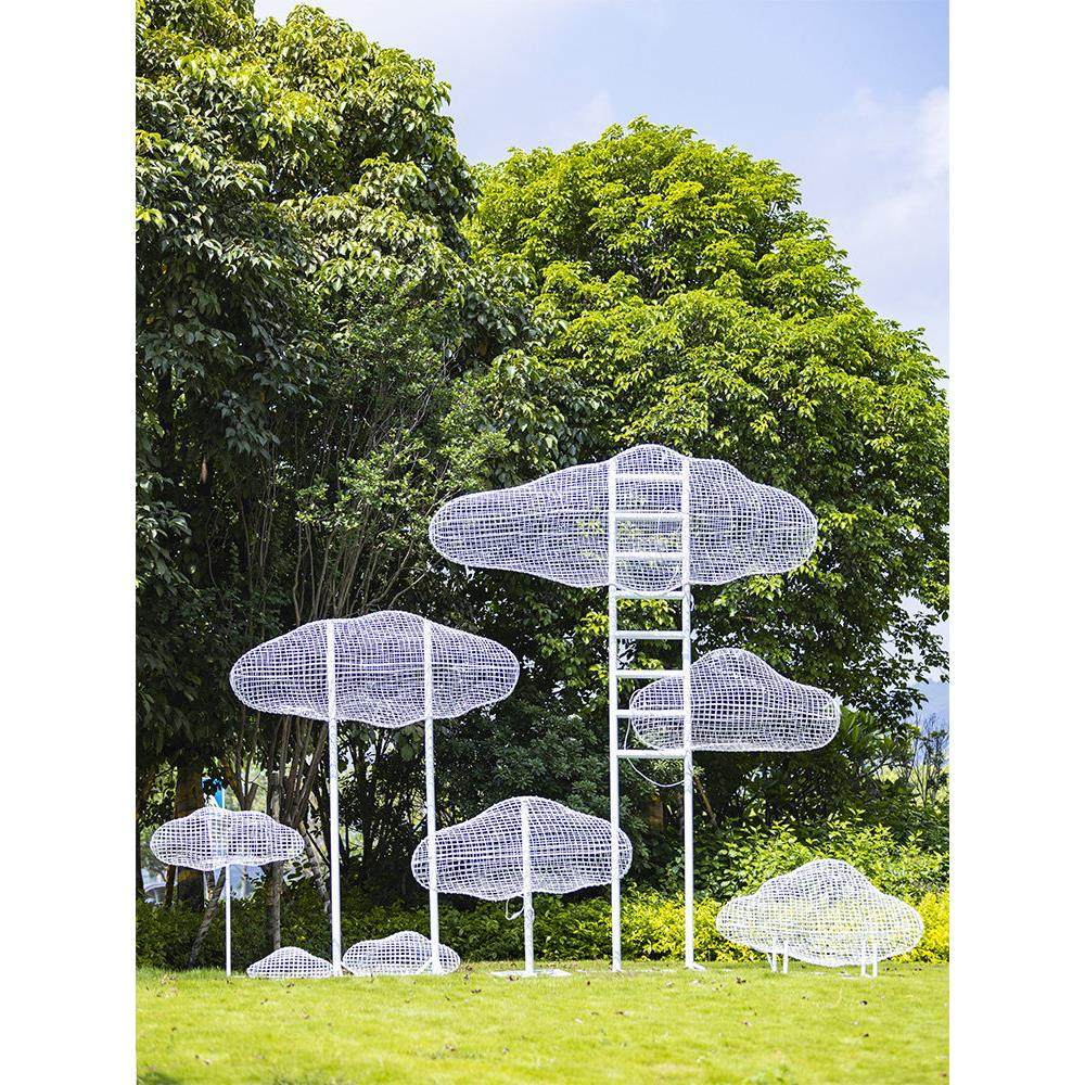 不锈钢空心几何云兔玻璃纤维雕塑铁彩虹入住花园景观装饰摆件