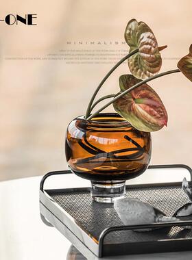 Rzone轻奢风ing高档玻璃花瓶轻奢客厅鲜花干花插花器软装饰品摆件