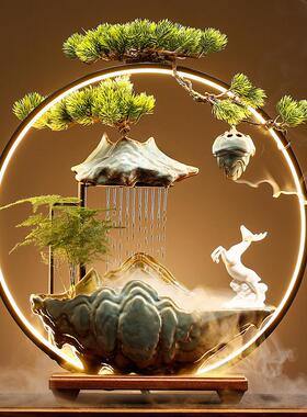 招财高山流水摆件循环水客厅生财家居玄关办公室桌面开 业乔迁礼