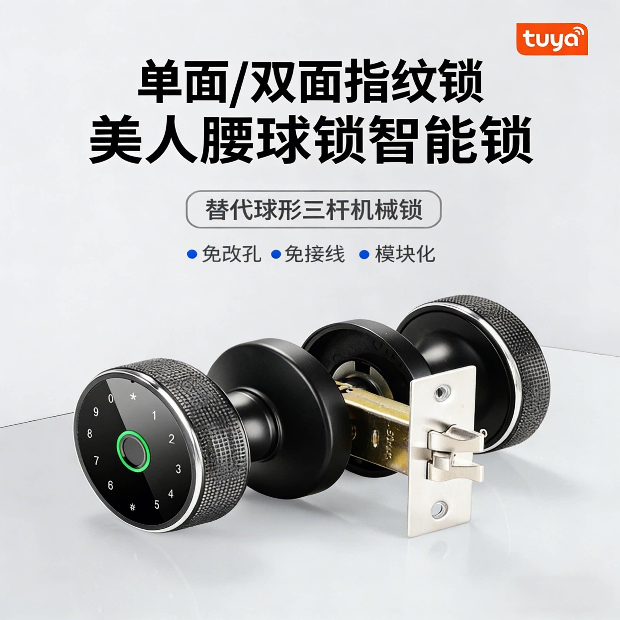 木门球形指纹锁卧室门智能涂鸦电子门锁办公室房间室内家用密码锁