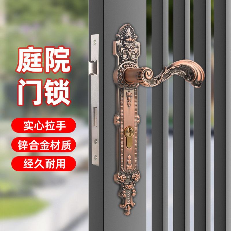 室外庭院门锁防水铁门欧式户外专用铝艺门把手锌合金入户窄面锁具图片