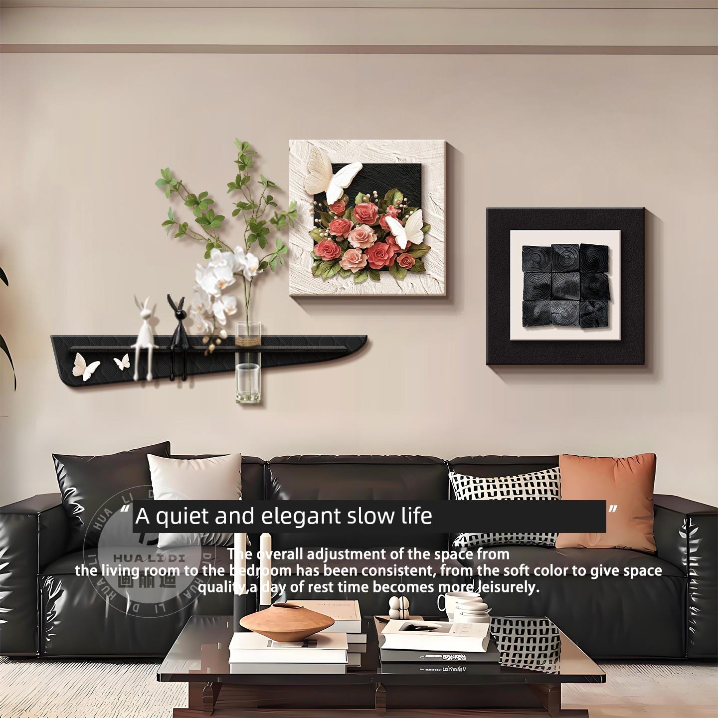 意式极简客厅装饰画玫瑰简约水培绿植玄关壁画中古风沙发背景挂画