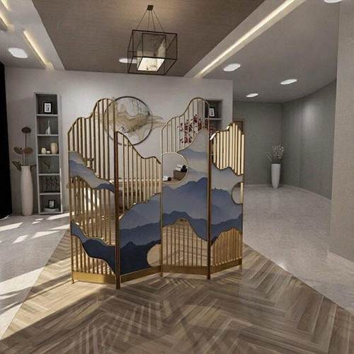 屏风隔断客厅新中式折叠移动简约现代铁艺金属办公室半墙装饰轻奢