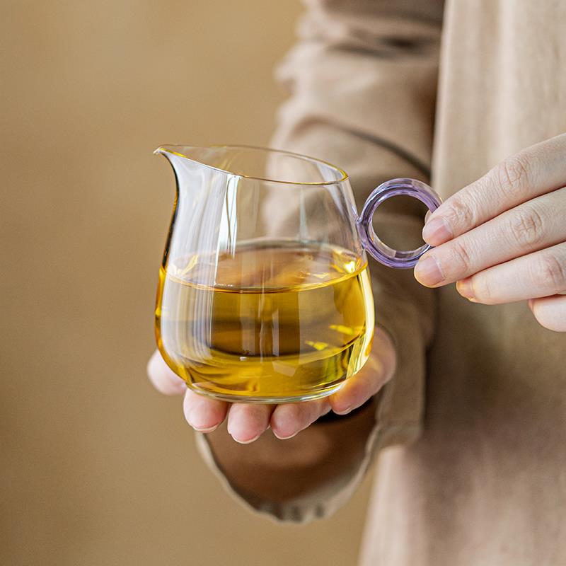 画续紫倾玻璃公道杯草木灰陶瓷釉下彩手绘茶滤套组家用茶具配件