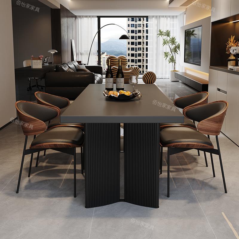 现代简约下挂岩板餐桌家用小户型客厅长方形客厅饭桌椅组合