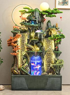 大型假山流水摆件循环水幕墙客厅茶室内鱼缸风车高山喷泉落地景观