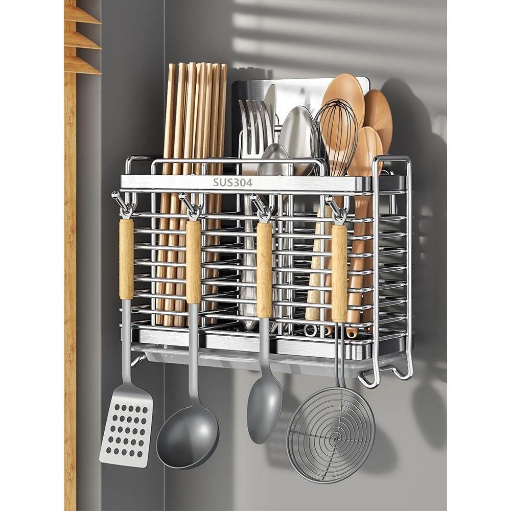 茶花304不锈钢筷子桶家用筷子储物盒筷子笼壁挂式厨房刀架勺子组