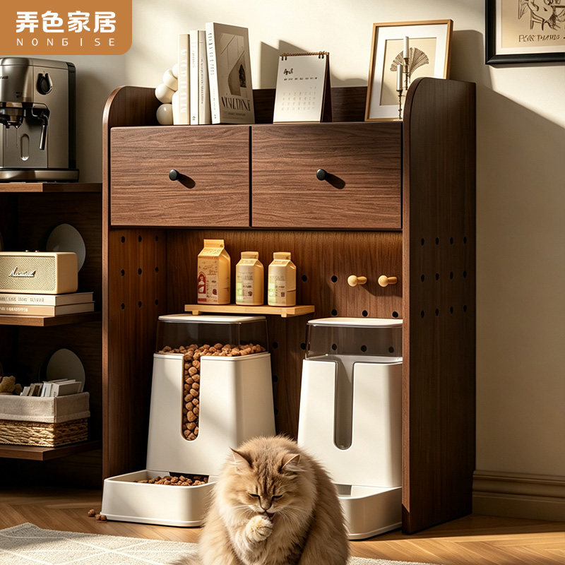 猫食堂猫咪零食用品收纳柜洞洞板置物架猫狗宠物用品收纳一体柜子