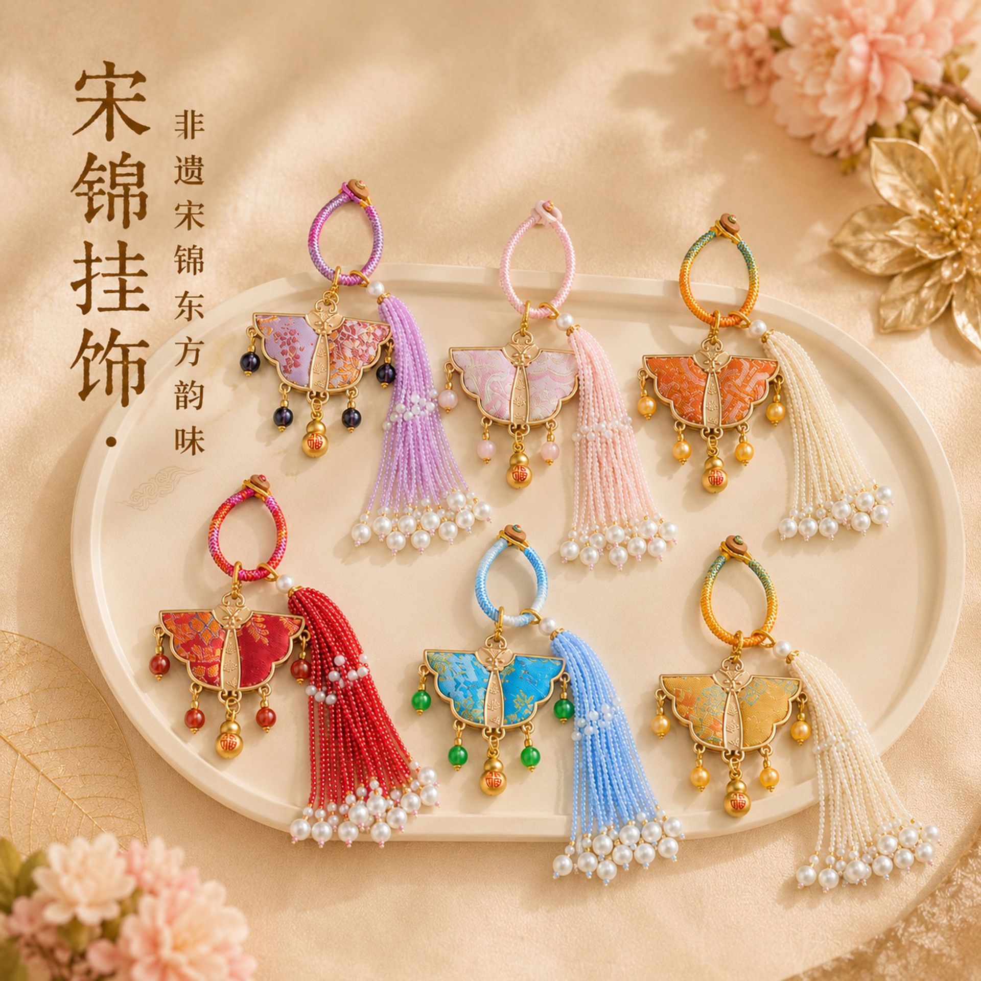 宋锦国风流苏钥匙扣文创礼品