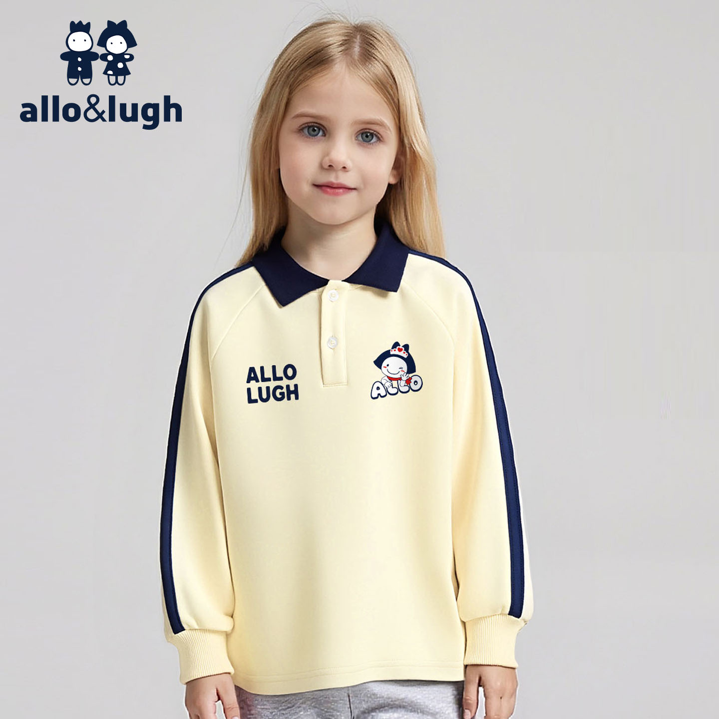 阿路和如印花撞色Polo领卫衣女大童春秋款小学初中女童上衣外套