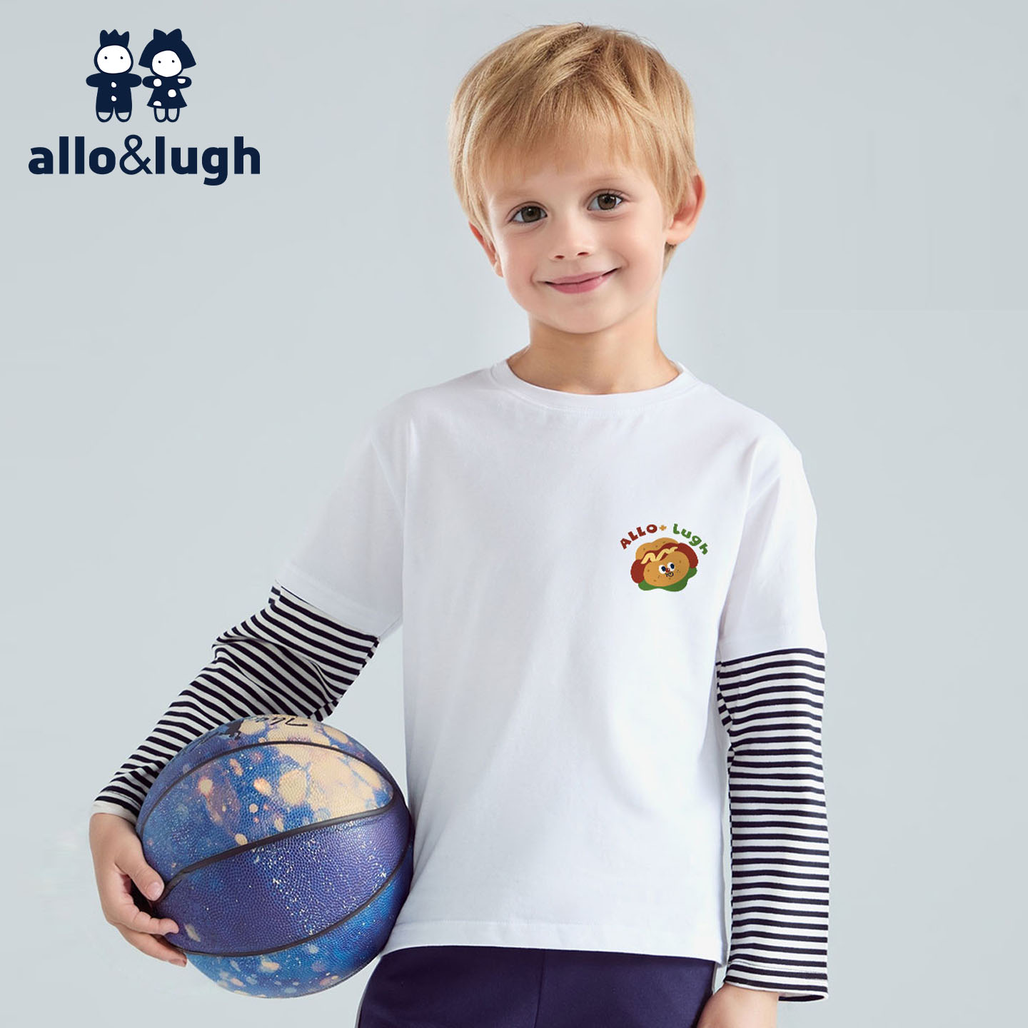 阿路和如童装男女童长袖t恤春秋款儿童落肩袖打底衫男孩洋气上衣