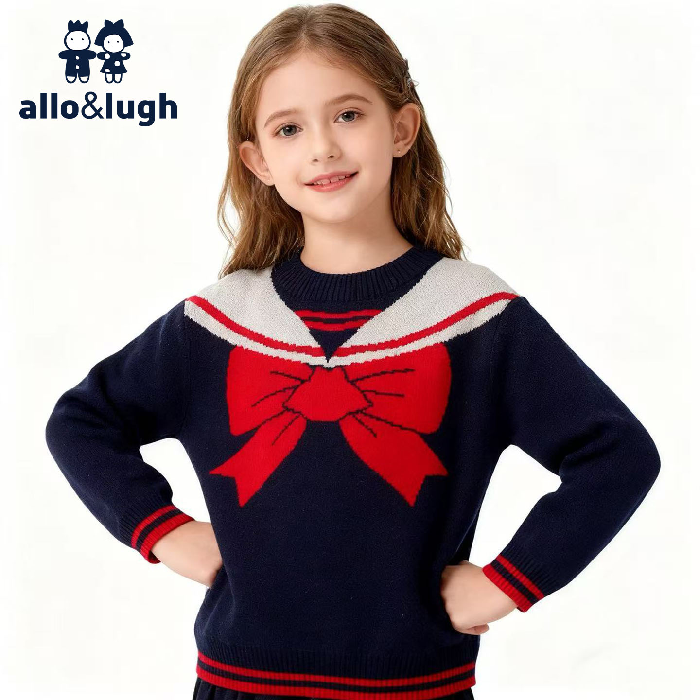 阿路和如男女中大童秋冬针织套头毛衣外穿女孩男女宝针织衫学院风