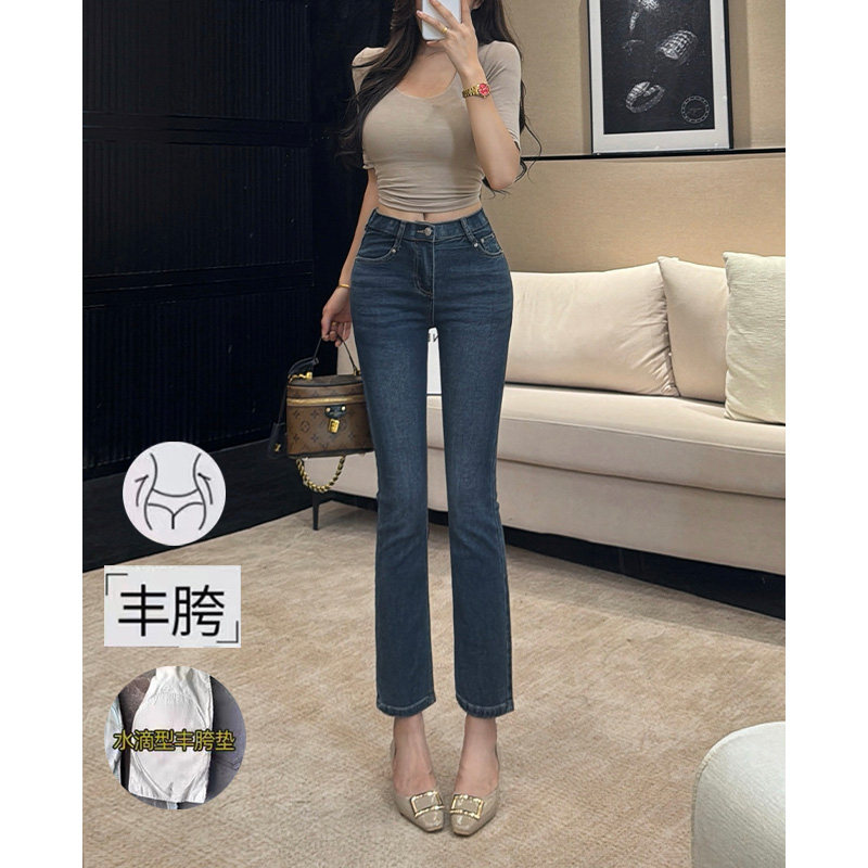 乔栈复古蓝蜜桃臀丰胯修身九分牛仔裤女秋冬新款显瘦显身材小脚裤图片