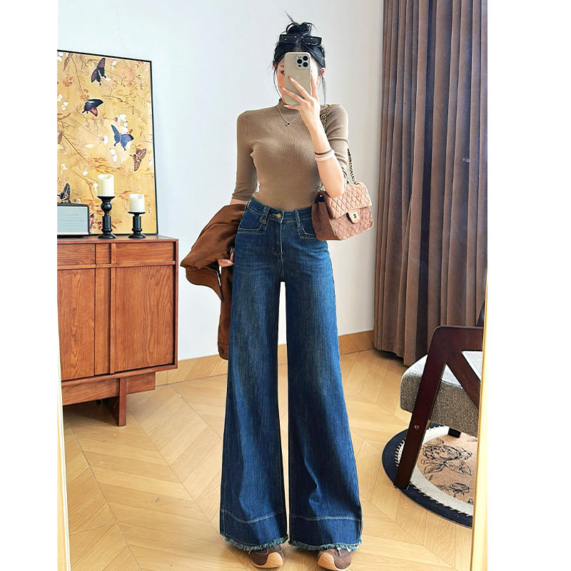 乔栈复古微喇毛边阔腿牛仔裤女2025年秋季新款小个子高腰宽松直筒,女装/女士精品,牛仔裤,淘宝优惠券,粉丝福利购,淘宝优惠卷