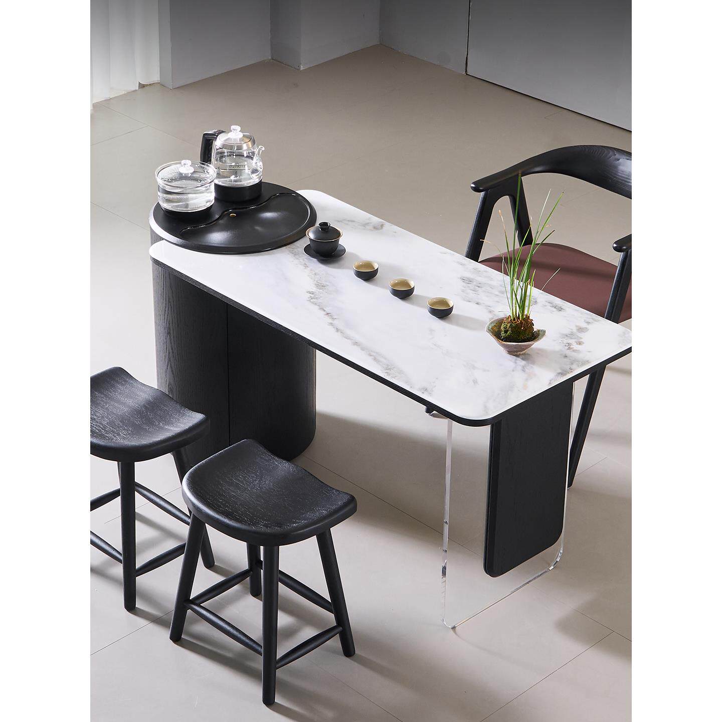 岩板实木茶台2025新款高级感阳台客厅家用小户型轻奢现代简约茶桌